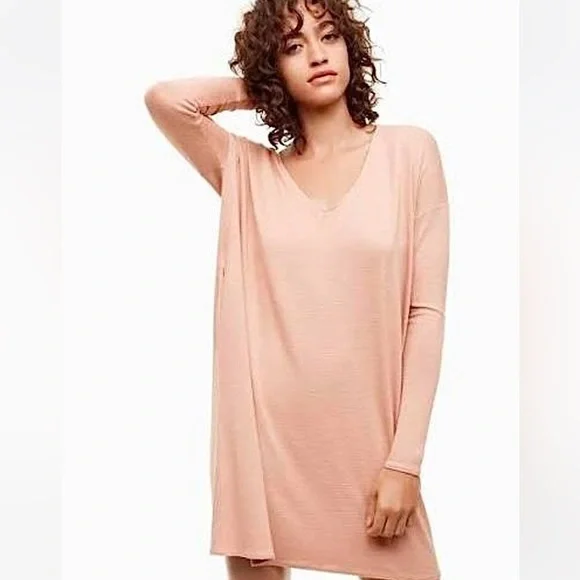 Aritzia Wilfred Free Gail Pocket Tunic Sweater Dress Heather Brown Long Sleeve - Picture 1 of 7